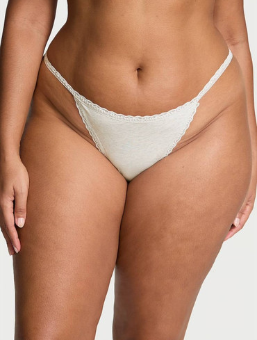 Трусики стрінги бавовняні сірі Lace-Trim Cotton V-String Panty