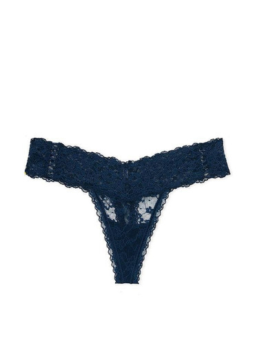 Трусики стрінги мереживні темно-сині Lace-Up Lace Thong Panty