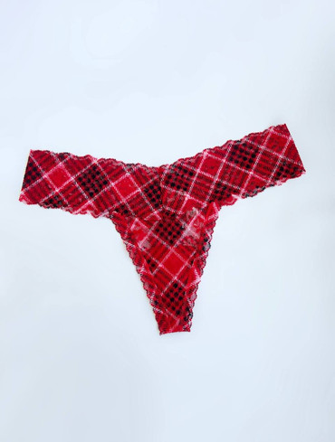 Трусики стрінги мереживні червона клітинка Lace Thong Panty