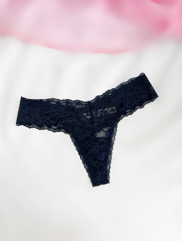 Трусики стрінги мереживні темно-сині Lace Thong Panty