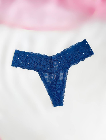 Трусики стрінги мереживні сині Lace Thong Panty