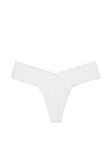 Трусики стрінги бавовняні мереживні білі Lace-Waist Cotton Thong Panty