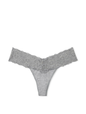 Трусики стрінги бавовняні мереживні сірі Lace-Waist Cotton Thong Panty