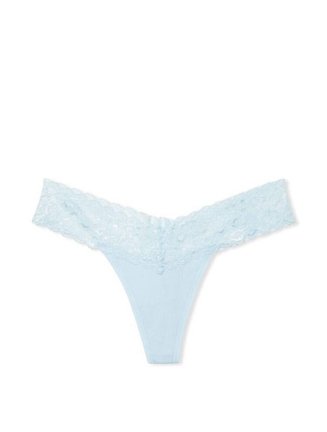 Трусики стрінги бавовняні мереживні блакитні Lace-Waist Cotton Thong Panty