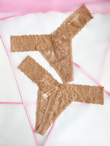 Трусики стрінги мереживні Lace-Waist Cotton Thong Panty