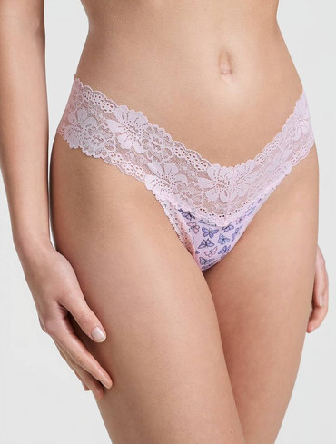 Трусики стрінги бавовняні мереживні бузкові Lace-Waist Cotton Thong Panty