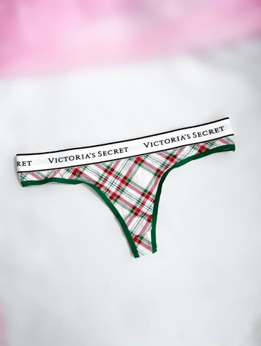 Трусики стрінги бавовняні з логорезинкою в клітинку Logo Cotton Thong Panty