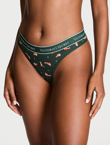 Трусики стрінги бавовняні з логорезинкою зелені Logo Cotton Thong Panty