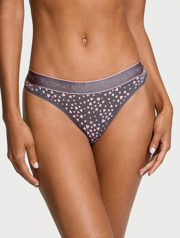 Трусики стрінги бавовняні з логорезинкою Сірі Logo Cotton Thong Panty