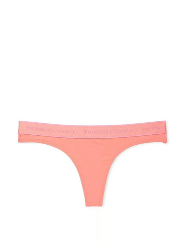 Трусики стрінги бавовняні з логорезинкою Коралові Logo Cotton Thong Panty