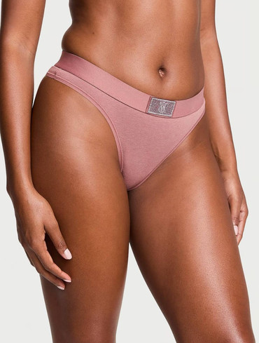 Трусики стрінги бавовняні з логорезинкою зі стразами Logo Cotton Shine Patch Thong Panty
