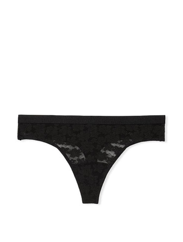 Трусики стрінги мереживні з логорезинкою чорні Wear Everywhere Lace Thong Panty