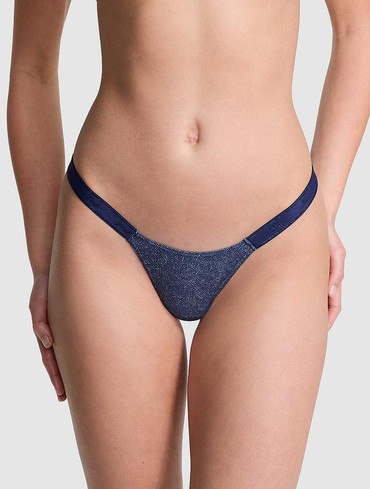 Трусики стрінги бавовняні з логорезинкою сині Logo Cotton Shine Micro Thong Panty