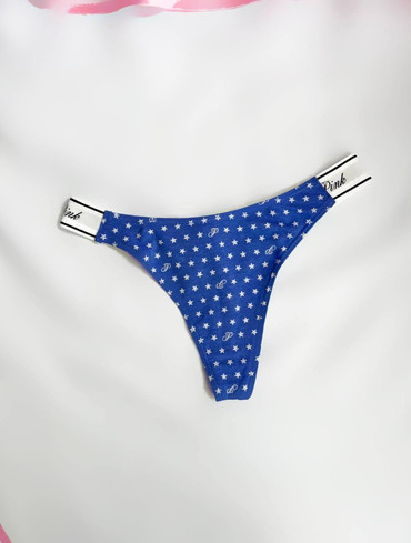 Трусики стрінги бавовняні з логорезинкою сині Logo Cotton High-Leg Thong Panty