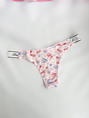 Трусики стрінги бавовняні з логорезинкою рожеві Logo Cotton High-Leg Thong Panty