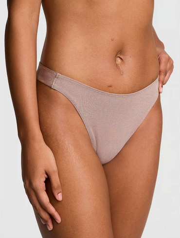 Трусики стрінги бавовняні з логорезинкою коричневі Logo Cotton High-Leg Thong Panty