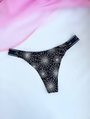 Трусики стрінги бавовняні з логорезинкою чорні Logo Cotton High-Leg Thong Panty