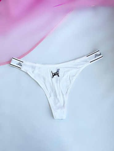 Трусики стрінги бавовняні з логорезинкою білі Logo Cotton High-Leg Thong Panty