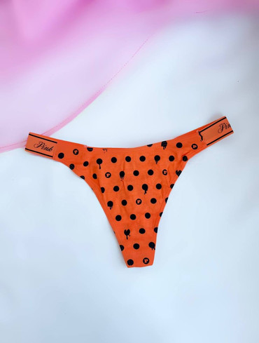 Трусики стрінги бавовняні з логорезинкою оранжеві Logo Cotton High-Leg Thong Panty
