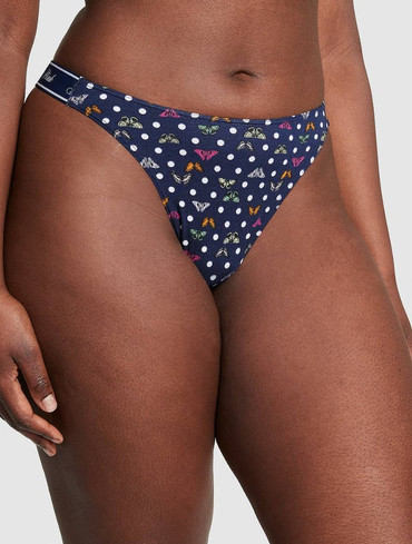 Трусики стрінги бавовняні з логорезинкою сині Logo Cotton High-Leg Thong Panty