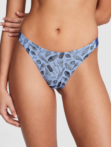 Трусики стрінги бавовняні з логорезинкою сині Logo Cotton High-Leg Thong Panty