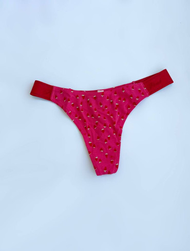 Трусики стрінги бавовняні з логорезинкою рожеві Logo Cotton High-Leg Thong Panty