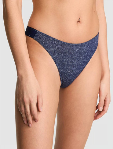 Трусики стрінги бавовняні з логорезинкою сині Logo Cotton High-Leg Thong Panty