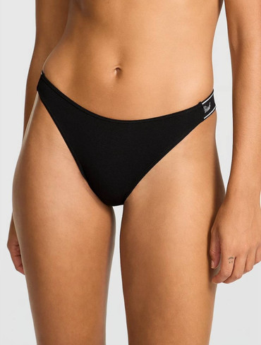 Трусики стрінги бавовняні з логорезинкою чорні Logo Cotton High-Leg Thong Panty