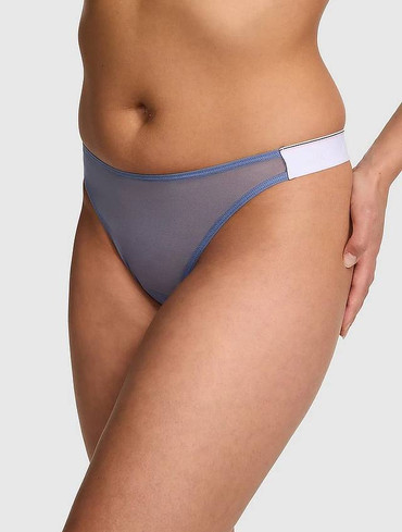 Трусики стрінги з логорезинкою в сіточку сині Logo Mesh High-Leg Thong Panty