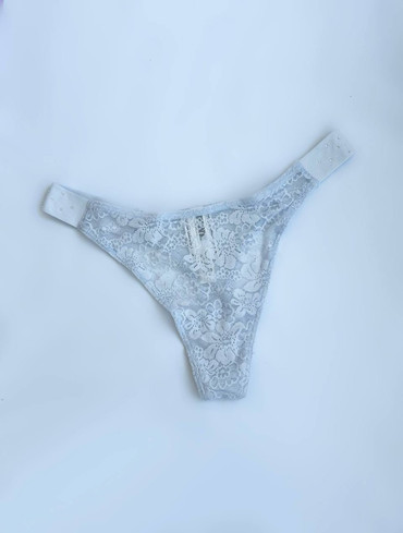Трусики стрінги мереживні з логорезинкою блакитні Logo Mesh High-Leg Thong Panty
