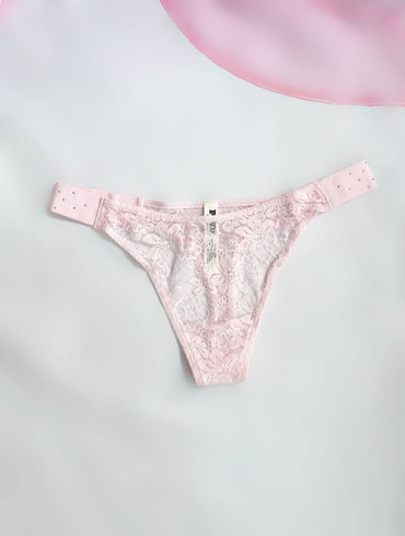Трусики стрінги мереживні з логорезинкою рожеві Logo Lace High-Leg Thong Panty