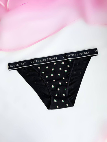 Трусики бікіні бавовняні з логорезинкою чорні Logo Cotton Tanga Panty