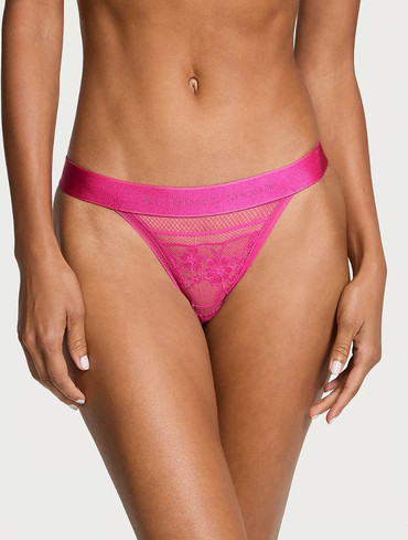 Трусики бікіні мереживні з логорезинкою рожеві Logo Lace Tanga Panty