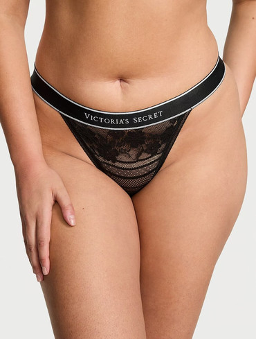 Трусики бікіні мереживні з логорезинкою чорні Logo Lace Tanga Panty