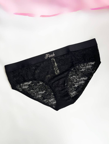 Трусики бікіні мереживні з логорезинкою чорні Cotton Logo Hiphugger Panties
