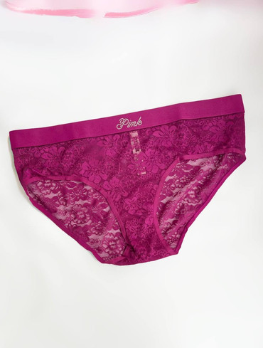 Трусики бікіні мереживні з логорезинкою бордові Cotton Logo Hiphugger Panties