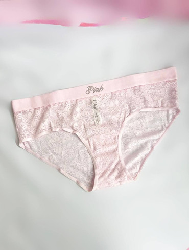Трусики бікіні мереживні з логорезинкою рожеві Cotton Logo Hiphugger Panties