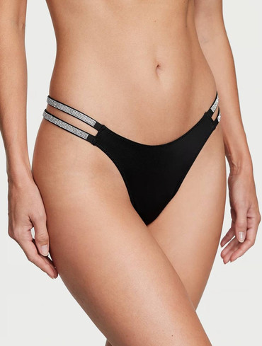 Трусики стрінги зі стразами гладенькі чорні Shine Strap Thong Panty