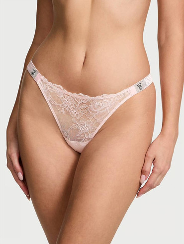 Трусики стрінги мереживні зі стразами рожеві пудра Shine Strap Lace Thong Panty