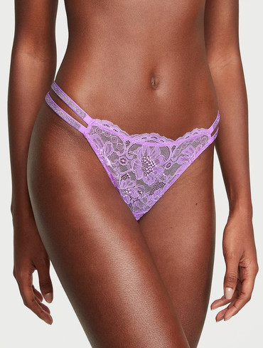 Трусики стрінги мереживні зі стразами бузкові Shine Strap Lace Thong Panty