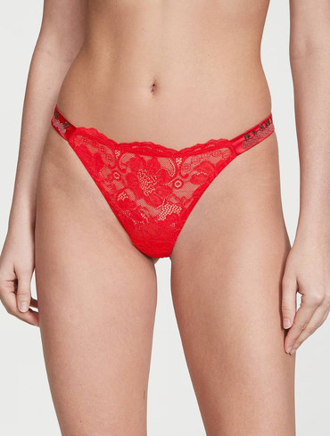 Трусики стрінги мереживні зі стразами червоні Shine Strap Lace Thong Panty