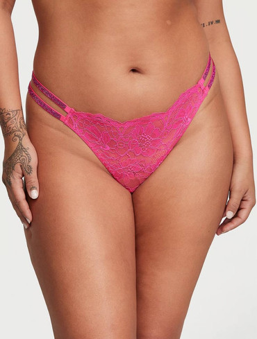 Трусики стрінги мереживні зі стразами рожеві Shine Strap Lace Thong Panty