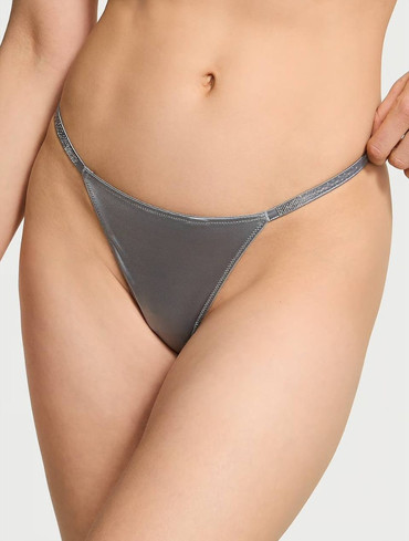 Трусики стрінги сатинові зі стразами сірі Shine Strap V-String Panty