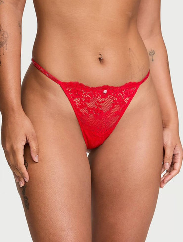 Трусики стрінги зі стразами мереживні червоні Shine Strap V-String Panty