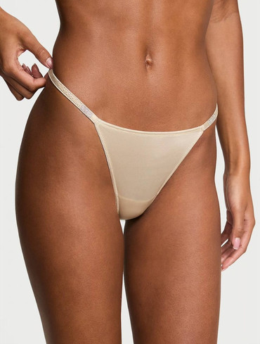 Трусики стрінги зі стразами гладенькі бежеві Shine Strap V-String Panty