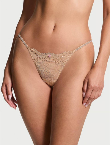 Трусики стрінги зі стразами мереживні бежеві Shine Strap V-String Panty