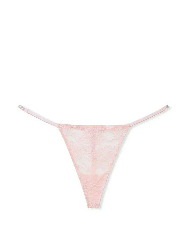 Трусики стрінги зі стразами мереживні рожеві пудра Shine Strap V-String Panty