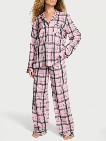 Піжама фланелева сорочка та штани рожева клітинка Flannel Long Pajama Set