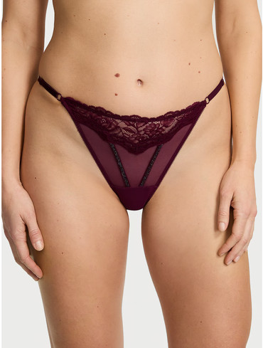 Трусики стрінги зі стразами мереживні бордо Sheer Shine Rose Adjustable String Thong Panty