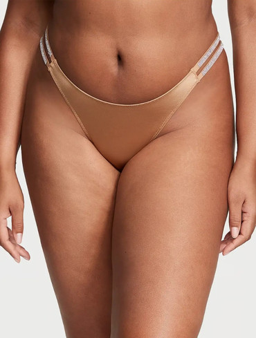 Трусики бразильяни сатинові зі стразами бежеві Shine Strap Brazilian Panty